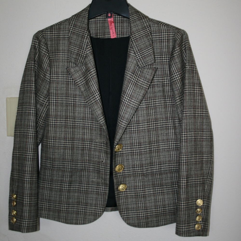Plaid jacket w/ cool,gold buttons on front & cuffs